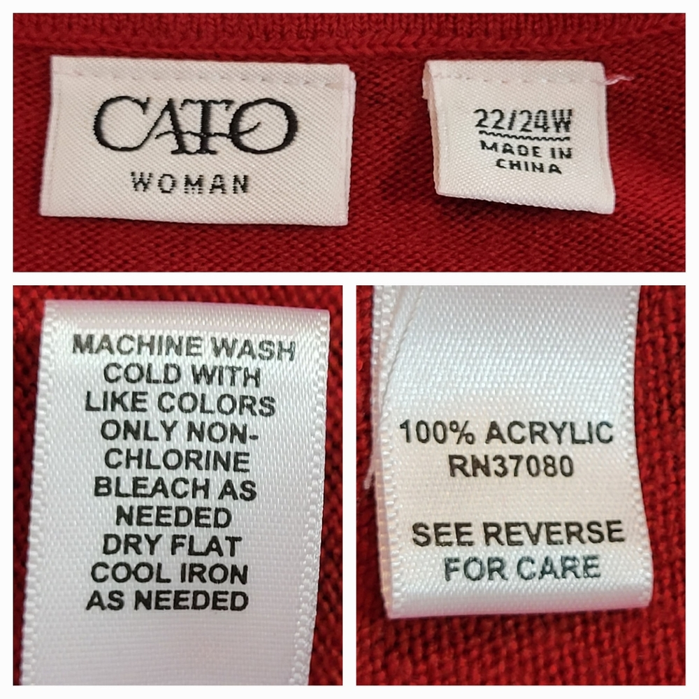 CATO Red and Black Pattern Scoop Neck Button-up Sweater - Plus Size 22/24W - Picture 8 of 8
